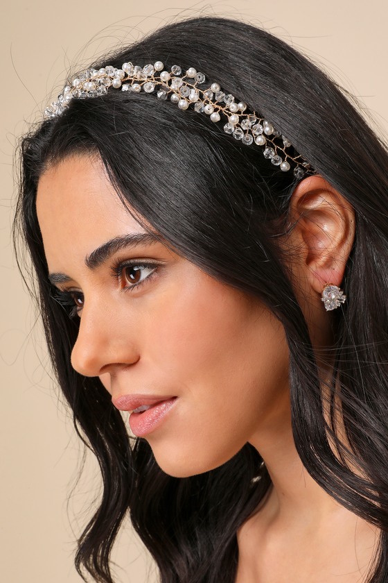 Precious Love Ivory and Gold Pearl Beaded Headband 4