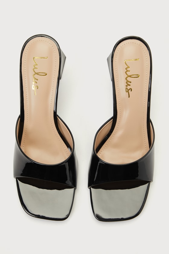 Shop Lulus Vivendel Black Patent High Heel Slide Sandals