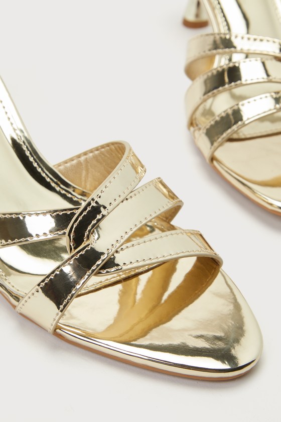 Shop Lulus Corros Gold Metallic Strappy High Heel Slide Sandals