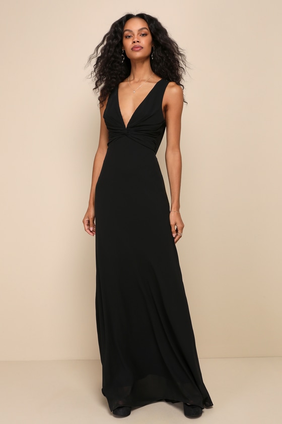Black Sleeveless Maxi Dress - Twist-Front Dress - Cowl Back Dress - Lulus