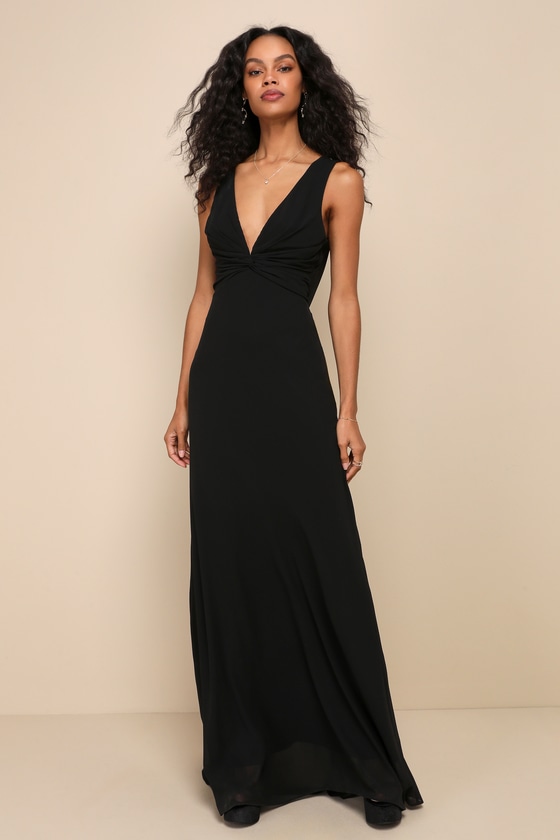 Elegant Mindset Black Twist-Front Cowl Back Maxi Dress 1