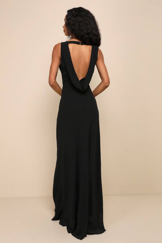 Elegant Mindset Black Twist-Front Cowl Back Maxi Dress 5