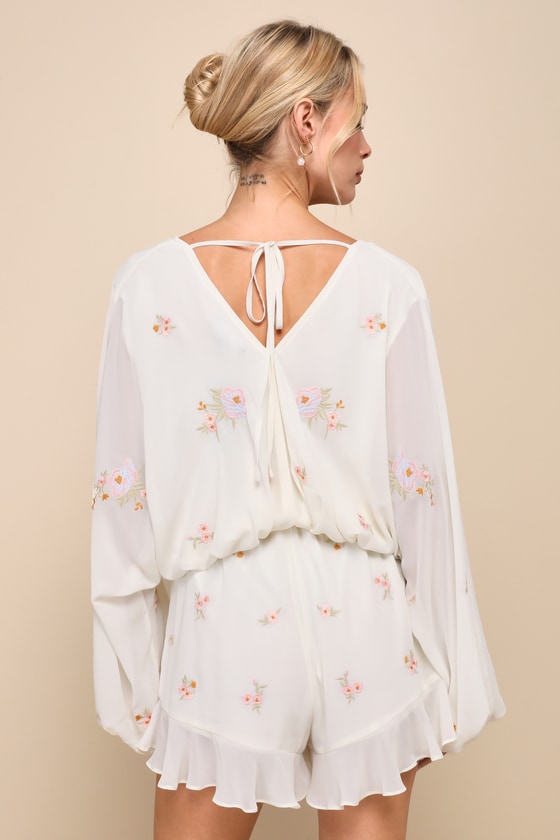 See The Light Puff Sleeves Romper Ivory