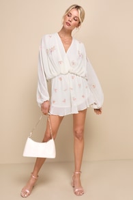 Dreamy Instinct Ivory Chiffon Floral Embroidered Romper