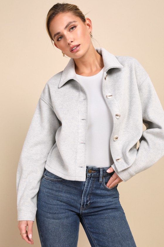 Grey Cropped Shacket Grey Outerwear Grey Cropped Jacket Lulus