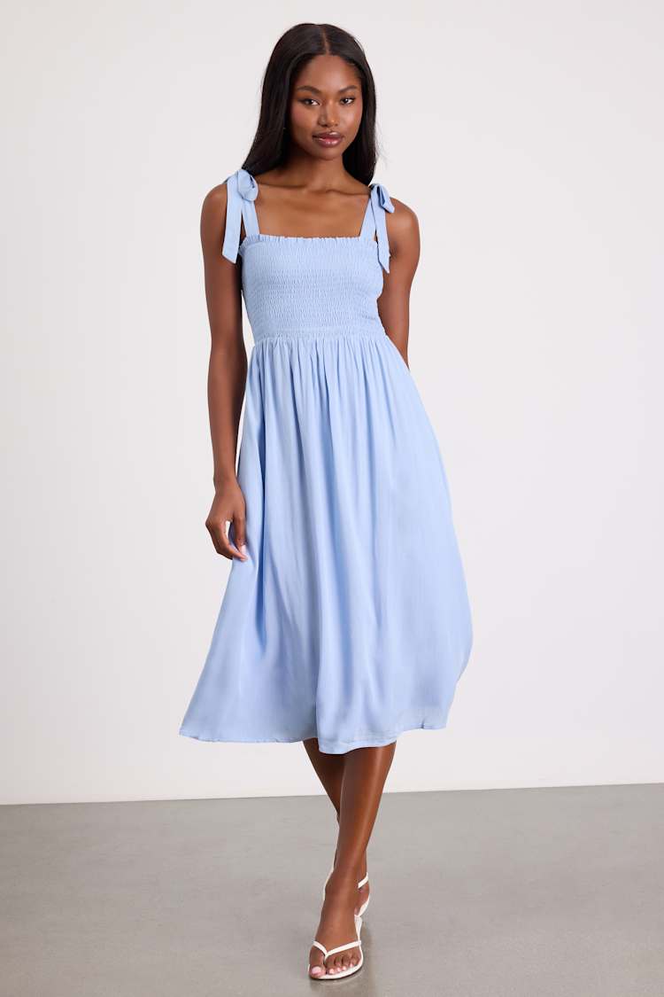 knee length dresses for ladies Smocked Midi Dress Light Blue / S main image 0