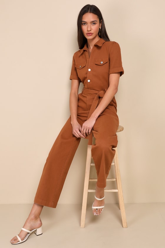 Practical Perfection Rust Brown Twill Short Sleeve Jumpsuit 5