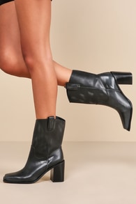 Dane Black Leather Square Toe Ankle Boots