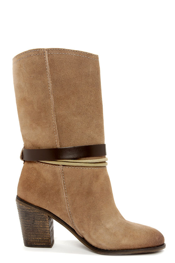 Sexy Taupe Boots Suede Boots High Heel Boots Mid Calf Boots 123.00