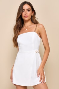 Party in the Penthouse White Chain Strap Skort Romper