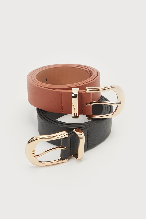 Trendy Twosome Black and Brown Two-Piece Belt Set 1
