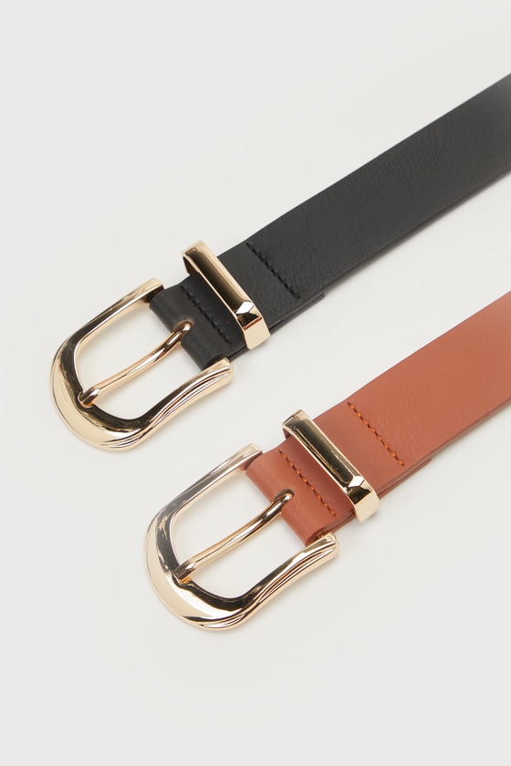 Lulus Trendy Twosome Black And Brown Two-piece Belt Set In Black