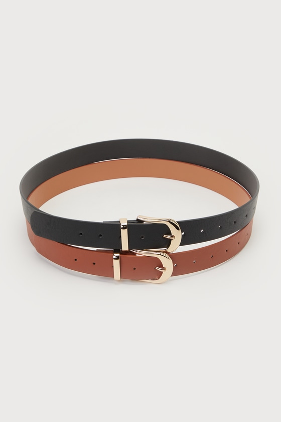 Trendy Twosome Black and Brown Two-Piece Belt Set - Image 5