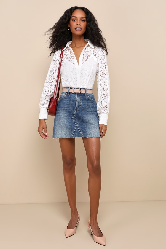 Delicate Perfection Ivory Sheer Lace Long Sleeve Button-Up Top 2