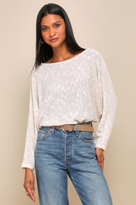 Perfect Mix Heather Ivory Dolman Sleeve Sweater Top