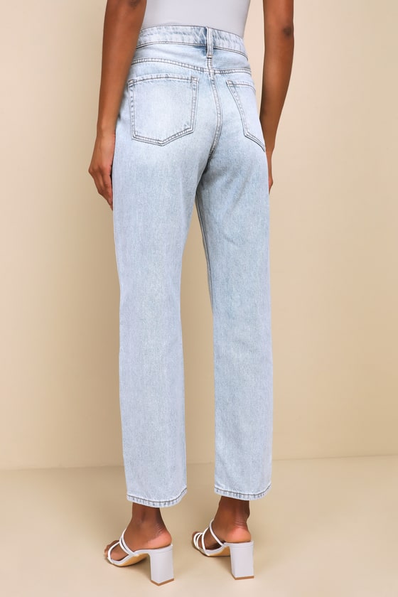 Shop Flying Monkey Totally On-trend Light Wash High-rise Straight Leg Jeans In Blue
