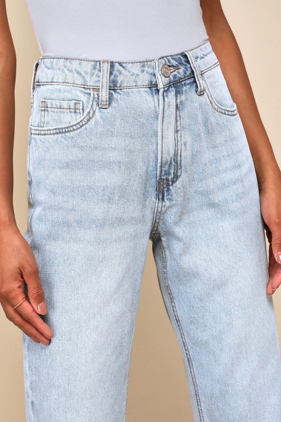 Shop Flying Monkey Totally On-trend Light Wash High-rise Straight Leg Jeans In Blue