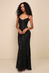 Mesmerizing Demeanor Black Sequin Backless Mermaid Maxi Dress