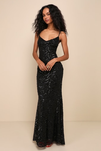 Mesmerizing Demeanor Black Sequin Backless Mermaid Maxi Dress 2