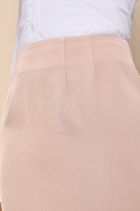 Shop Lulus Elevated Inclinations Taupe Twill High Waisted Midi Skirt