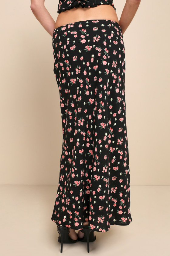 Lulus Romantic Charisma Black Floral High-rise Midi Skirt In Black