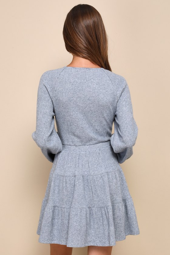 Shop Lulus Adorable Option Heather Blue Long Sleeve Mini Sweater Dress