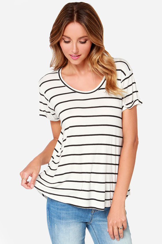 Volcom Lived in Ivory Striped Short Sleeve Top