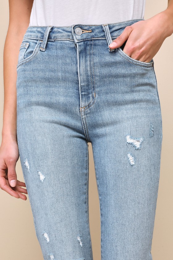 Extra Trendy Distressed Light Wash High-Waisted Slim Leg Jeans