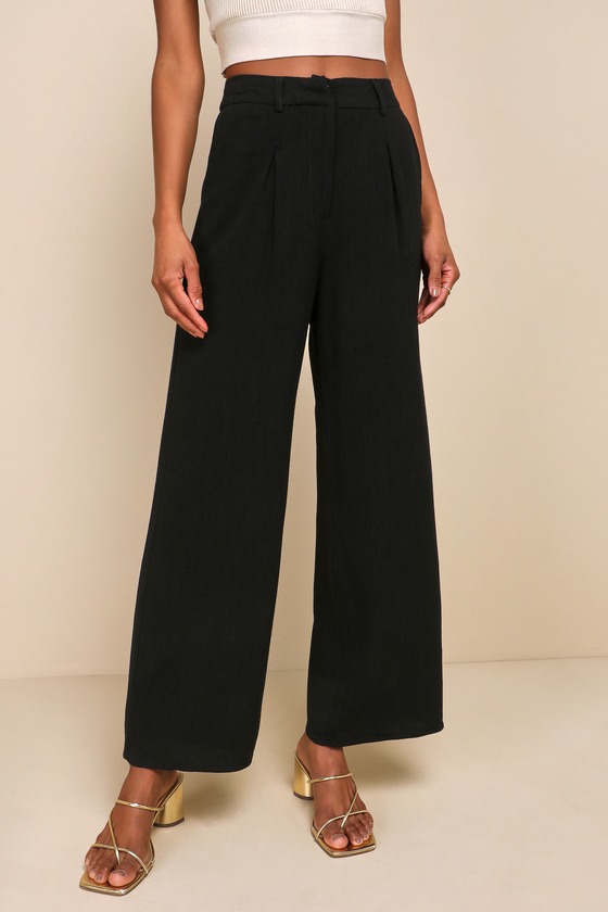 Black Linen Pants - High Rise Linen Pants - Straight Leg Pants - Lulus