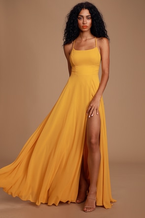 Glam Yellow Maxi Dress Backless Maxi Dress Mustard Dress Lulus