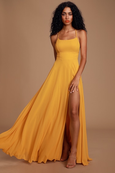 Glam Yellow Maxi Dress Backless Maxi Dress Mustard Dress Lulus