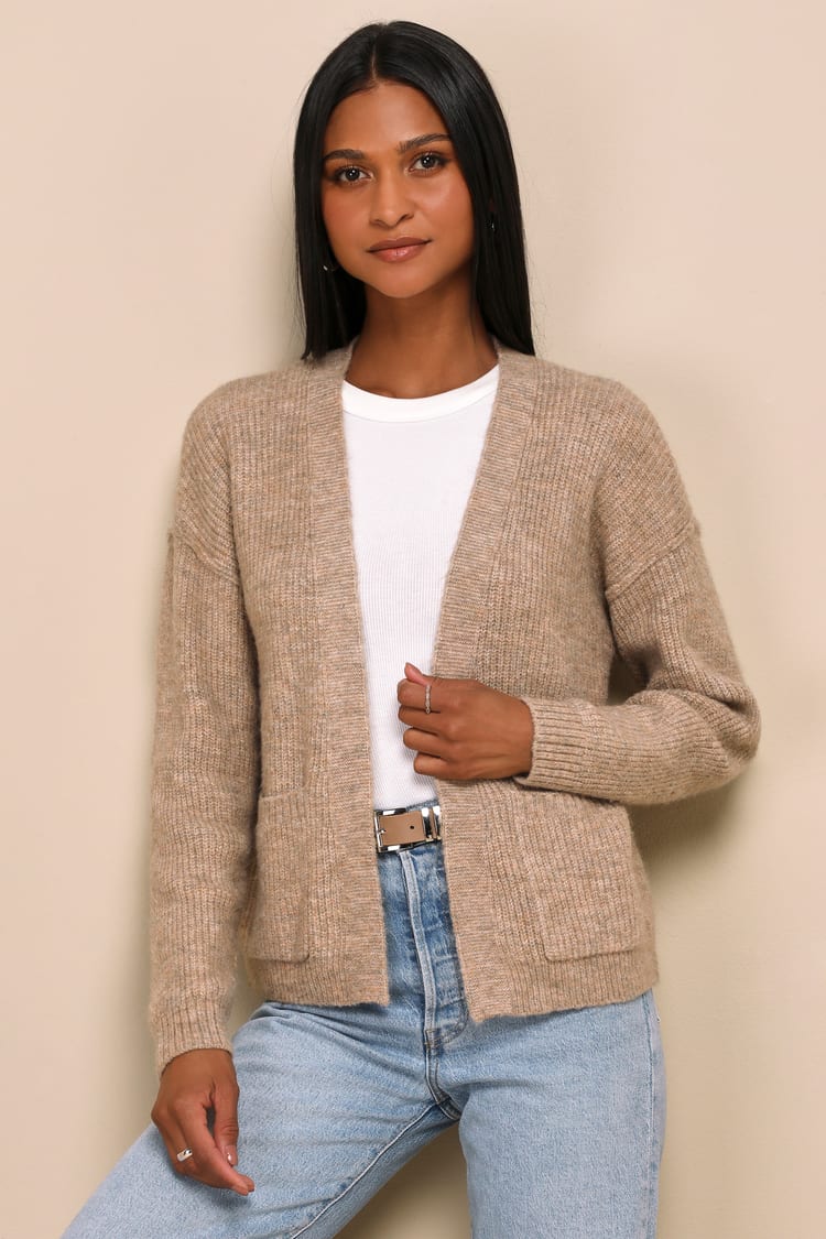 Beige Open-Front Cardigan - Knit Cardigan - Cardigan With Pockets - Lulus