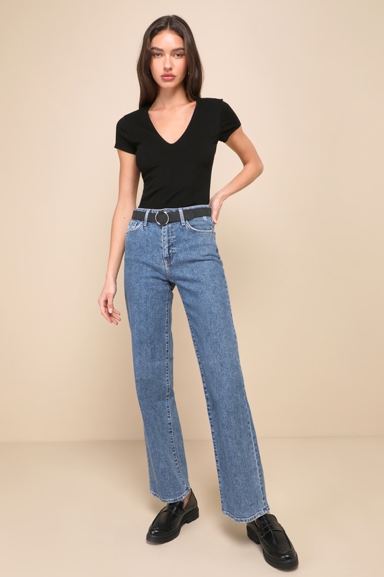 Cool Influence Medium Wash Denim High-Rise Wide Leg Jeans 2