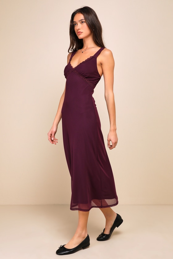Flawless Mentality Purple Mesh Lace Sleeveless Midi Slip Dress 4