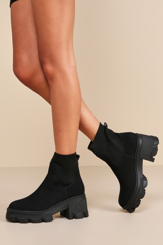 Kashton Black Suede Platform Lug Sole Booties 1