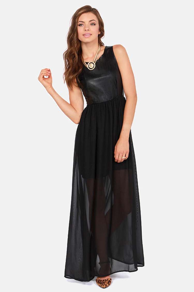 vegan leather maxi dress The Havana Vegan Leather Dress, L, Black Onyx | Women's Dresses-Jumpsuits