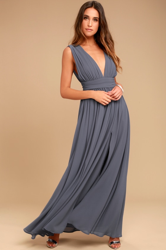 Denim Blue Dress - Maxi Dress - Sleeveless Dress - V-Neck Dress - Lulus