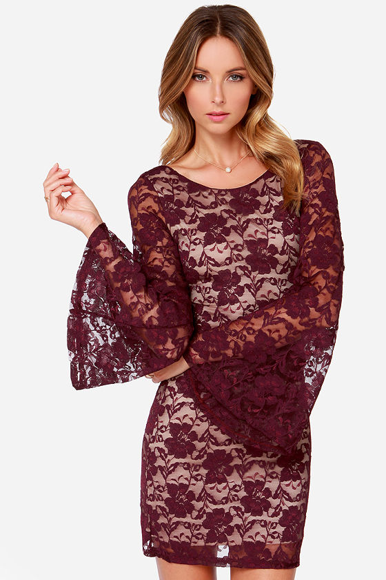Burgundy Dress - Lace Dress - Long Sleeve Dress - $48.00 - Lulus