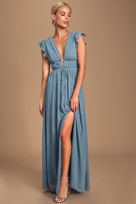 I'm All Yours Slate Blue Ruffled Maxi Dress
