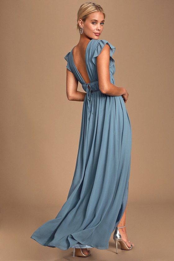 I'm All Yours Slate Blue Ruffled Maxi Dress 3