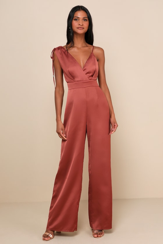 Look of Luxe Rusty Rose Satin Asymmetrical Wide-Leg Jumpsuit 5