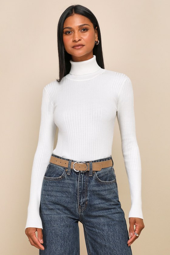 Chic Observations Ivory Ribbed Turtleneck Sweater Top 1
