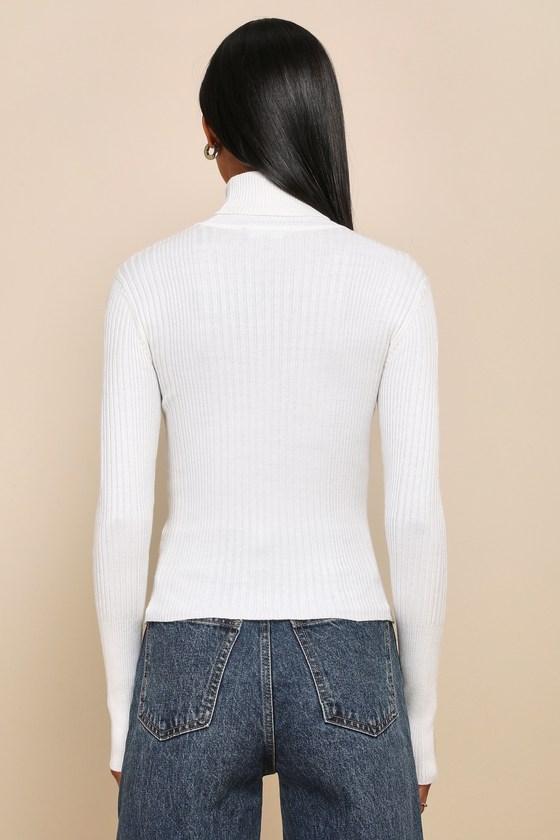 Chic Observations Ivory Ribbed Turtleneck Sweater Top 7