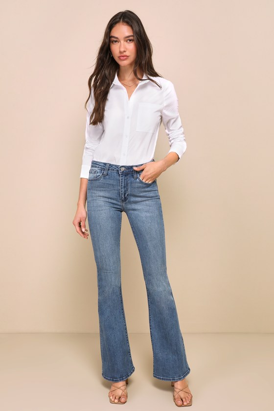 Just Black Jeans - Medium Wash Jeans - Flare Denim Jeans - Lulus