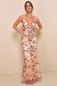 Shine Language Rose Gold Sequin Mermaid Maxi Dress 7