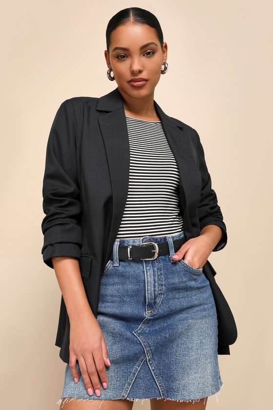 Shop Lulus Confident Direction Navy Blue Collared Long Sleeve Blazer