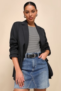 Confident Direction Navy Blue Collared Long Sleeve Blazer