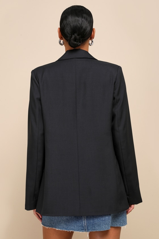 Shop Lulus Confident Direction Navy Blue Collared Long Sleeve Blazer