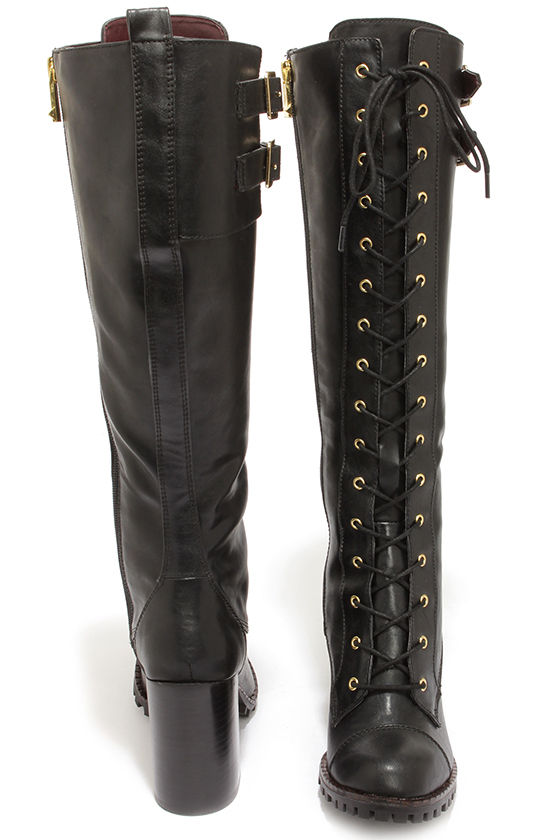 knee high heel boots lace up