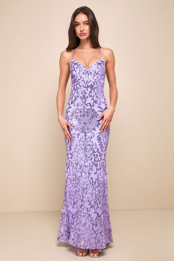 Limitless Glamour Lavender Sequin Lace-Up Maxi Dress 1